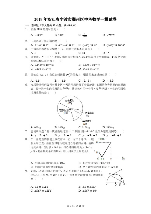 2019年浙江省宁波市鄞州区中考数学一模试卷解析版