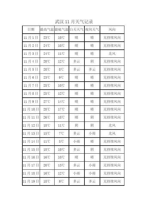 武汉11月天气记录