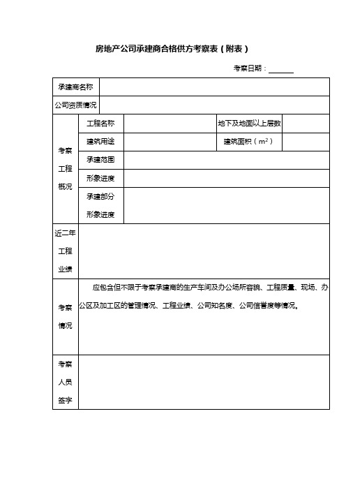 房地产公司承建商合格供方考察表(附表)