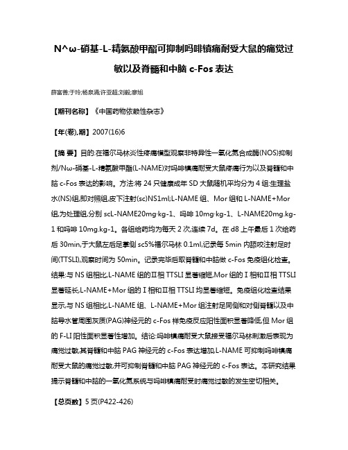 N^ω-硝基-L-精氨酸甲酯可抑制吗啡镇痛耐受大鼠的痛觉过敏以及脊髓和中脑c-Fos表达