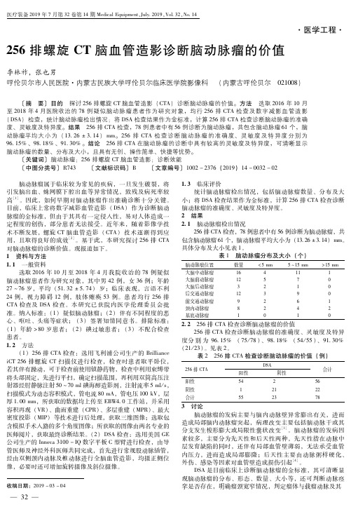 256排螺旋CT脑血管造影诊断脑动脉瘤的价值