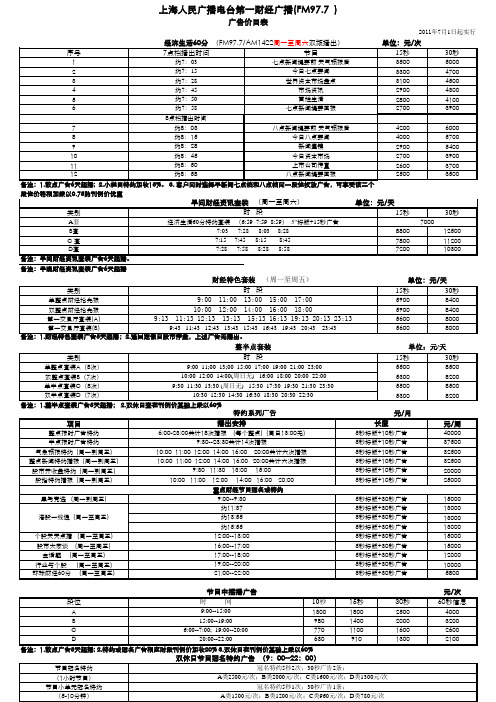 上海人民广播电台第一财经广播(FM97.7  )刊例