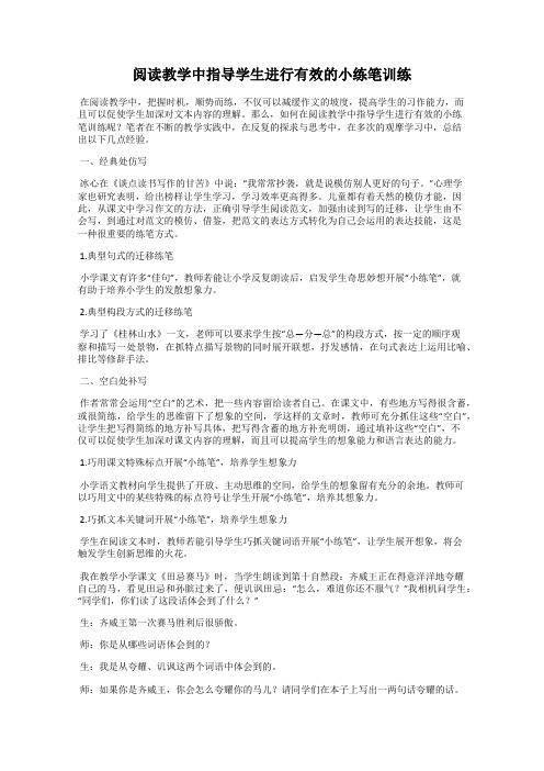 阅读教学中指导学生进行有效的小练笔训练