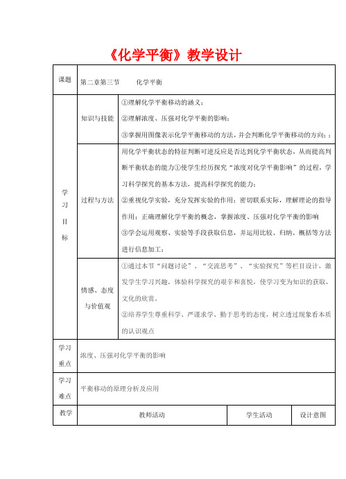 高中化学下学期《化学平衡》教学设计-人教版高中全册化学教案