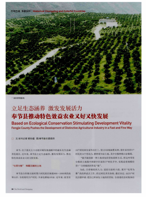 立足生态涵养 激发发展活力奉节县推动特色效益农业又好又快发展