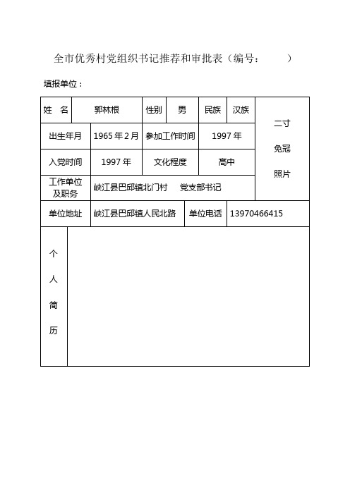 6全市优秀村党组织书记推荐和审批表