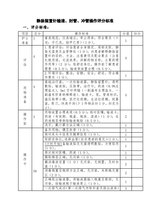 静脉留置针输液封管冲管操作评分标准1