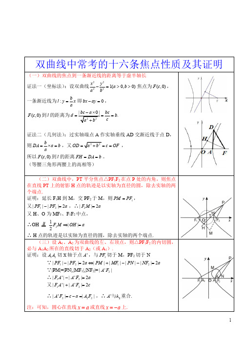 双曲线中常考的十六条焦点性质及其证明复习课程