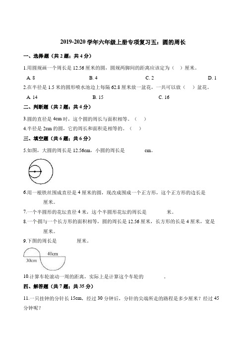 2019-2020学年六年级上册数学试题专项复习五：圆的周长