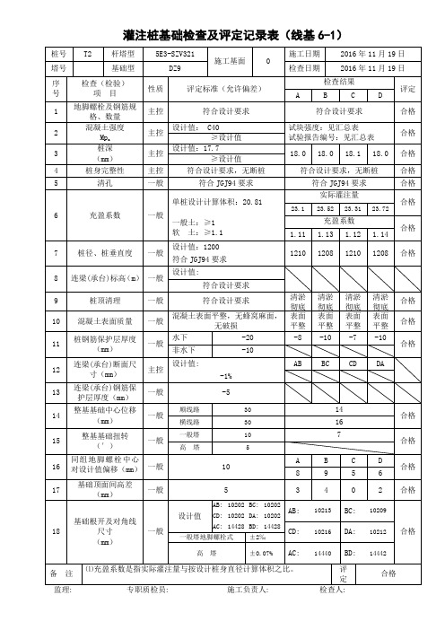 灌注桩检查及评定记录表(线基6-1)