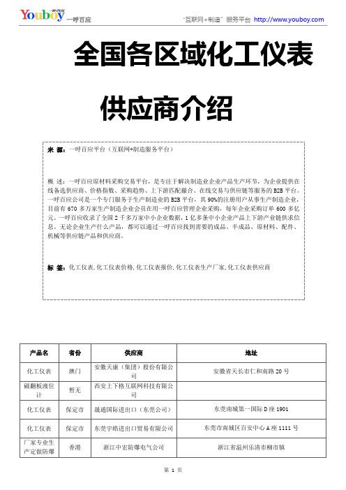 化工仪表供应商介绍-全国各区域化工仪表名单大全