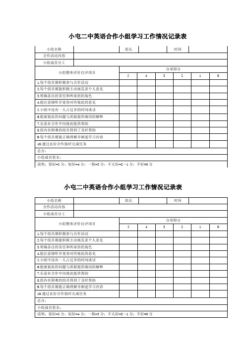合作小组学习工作情况记录表