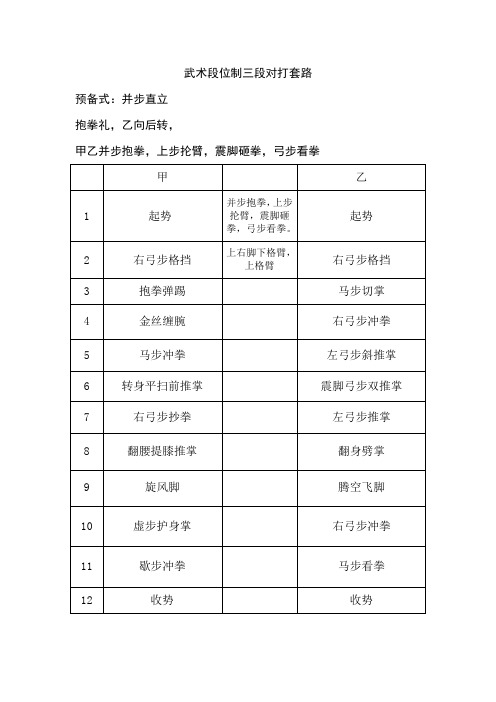 武术段位制三段对打套路动作名称