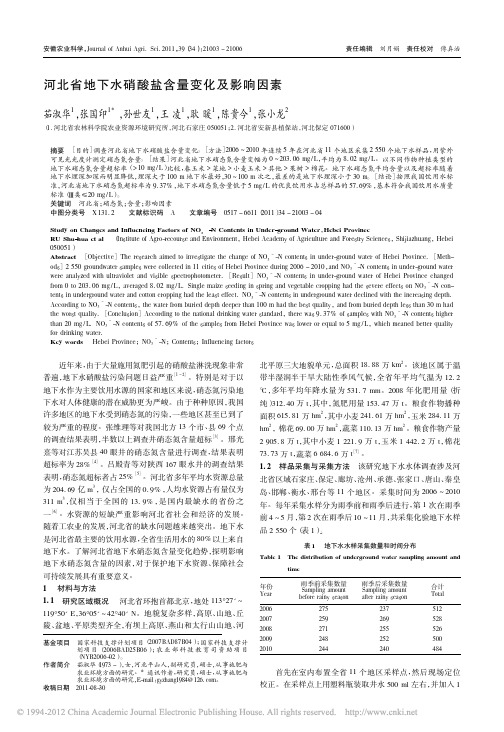 河北省地下水硝酸盐含量变化及影响因素