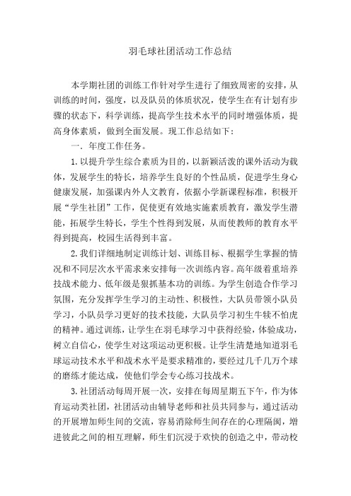 羽毛球社团活动工作总结