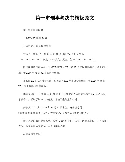 第一审刑事判决书模板范文