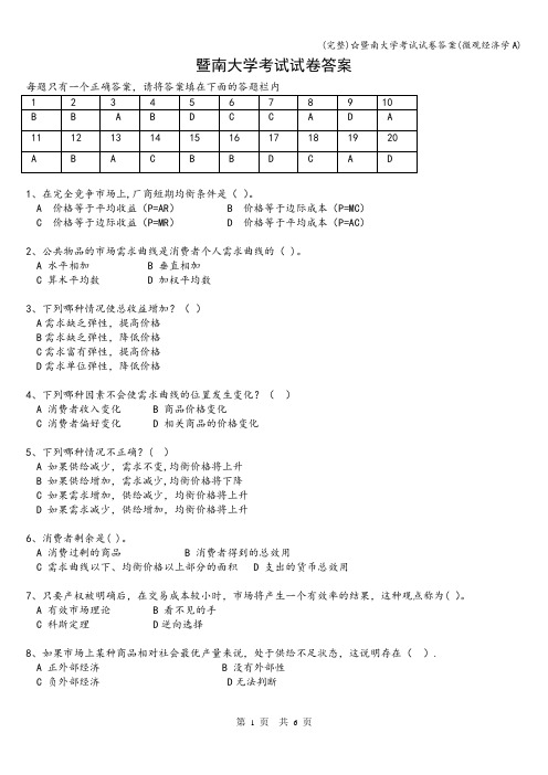 (完整)☆暨南大学考试试卷答案(微观经济学A)