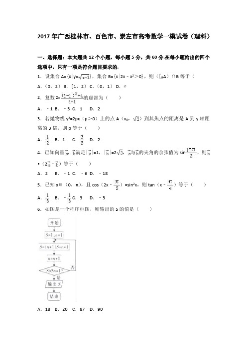 2017年广西桂林市、百色市、崇左市高考数学一模试卷(理科)(解析版)