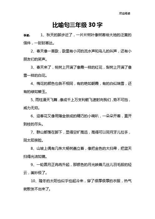 比喻句三年级30字