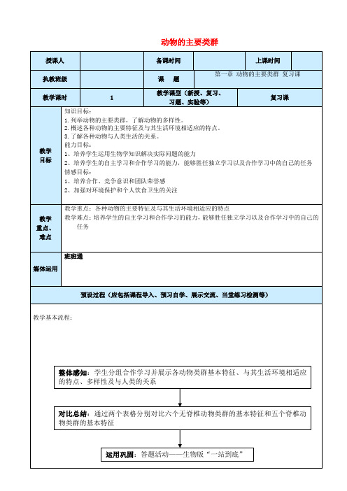 八年级生物上册 第5单元 第1章 动物的主要类群复习教案 (新版)新人教版