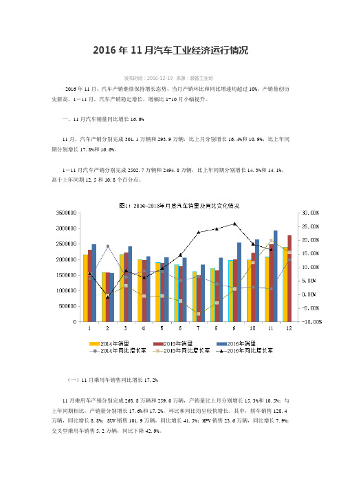 2016年11月汽车工业经济运行情况