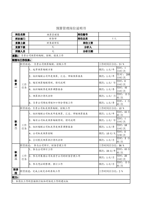 预算编制-预算管理岗位说明书 精品