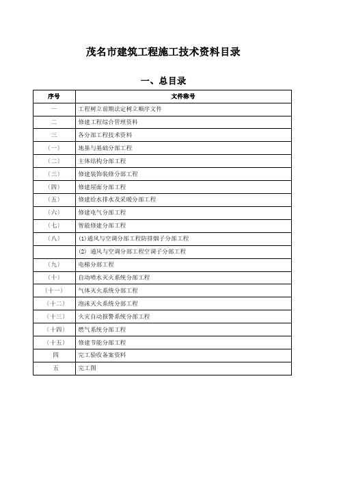 茂名市建筑工程施工技术资料目录