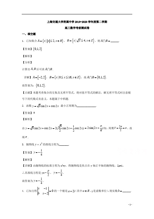 【精准解析】上海市上海交通大学附属中学2020届高三下学期考前测试数学试题 