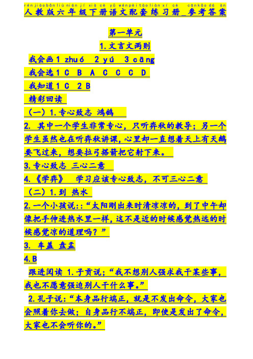 人教版六年级下册语文配套练习册答案