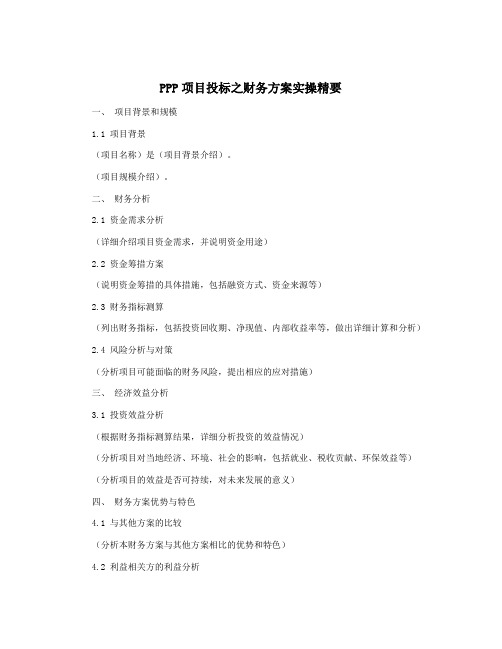 PPP项目投标之财务方案实操精要