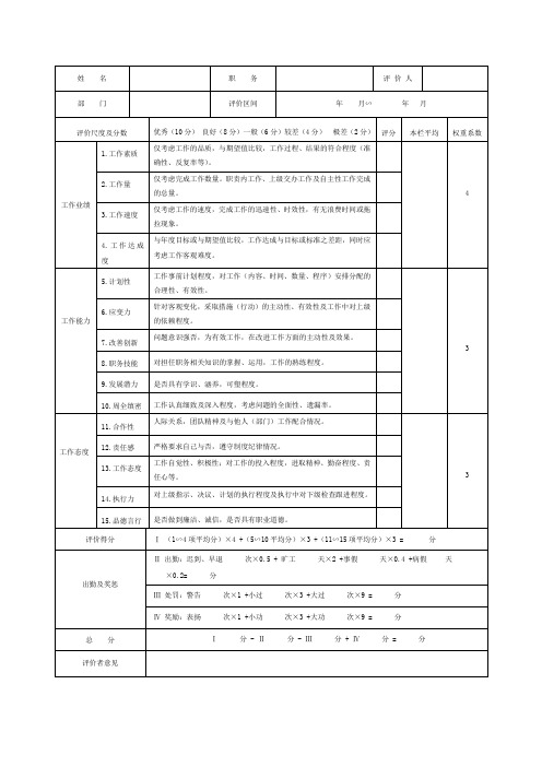 员工评价标准