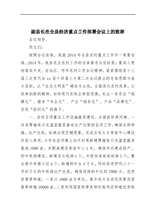 副县长在全县经济重点工作部署会议上的致辞