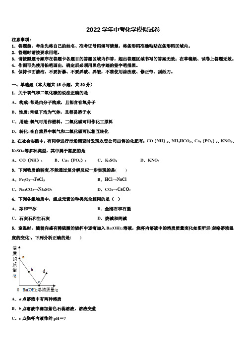 2022届江苏省扬州市广陵区梅岭中学毕业升学考试模拟卷化学卷(含解析)