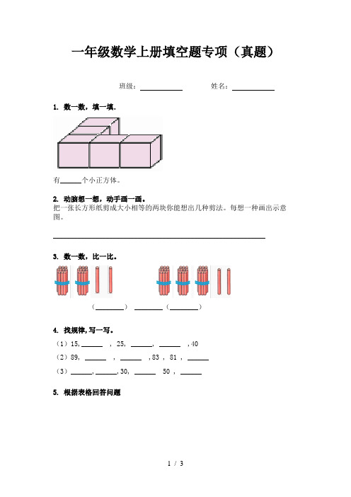 一年级数学上册填空题专项(真题)