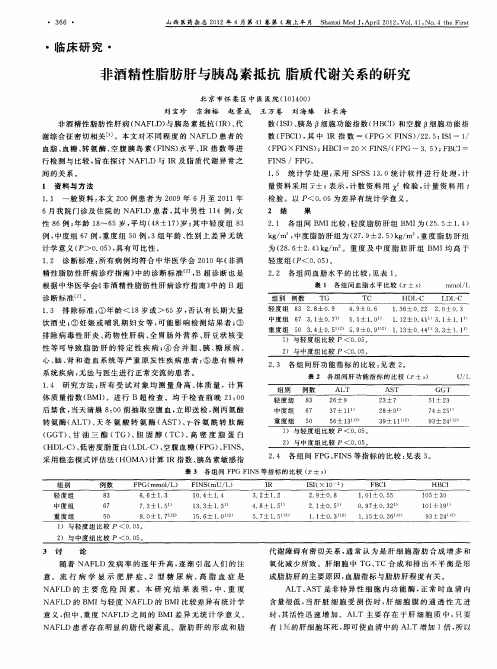 非酒精性脂肪肝与胰岛素抵抗脂质代谢关系的研究