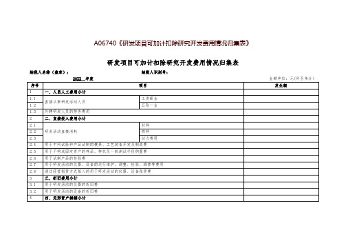 A06740《研发项目可加计扣除研究开发费用情况归集表》