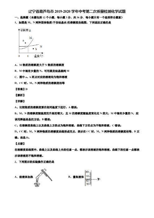 辽宁省葫芦岛市2019-2020学年中考第二次质量检测化学试题含解析