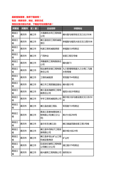 新版黑龙江省黑河市嫩江市建筑工程企业公司商家户名录单联系方式地址大全27家