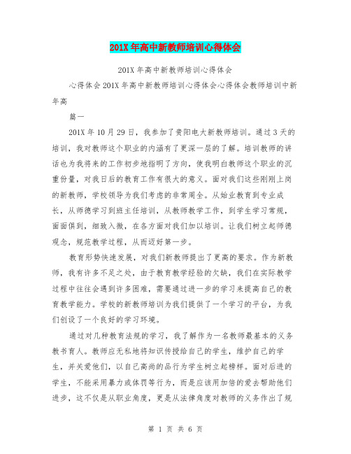201X年高中新教师培训心得体会