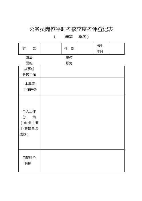 公务员岗位平时考核季度考评登记表