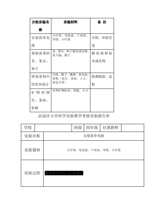 四年级科学实验报告单