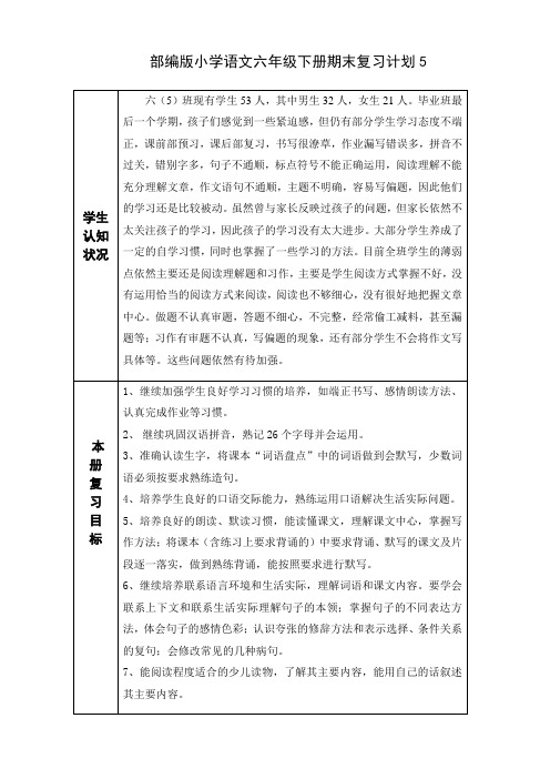 部编版小学语文六年级下册期末复习计划5