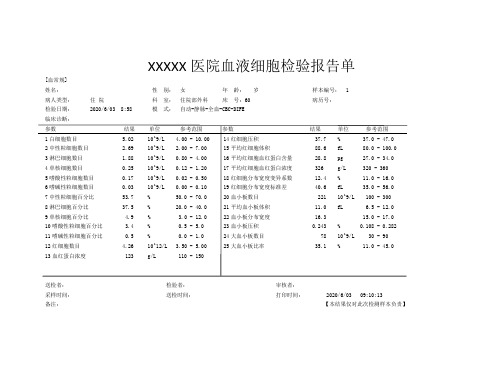 血常规报告单 可编辑