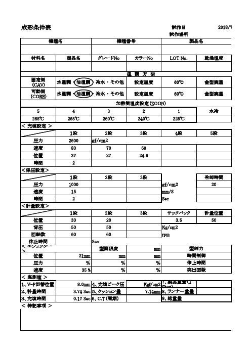 成形条件表