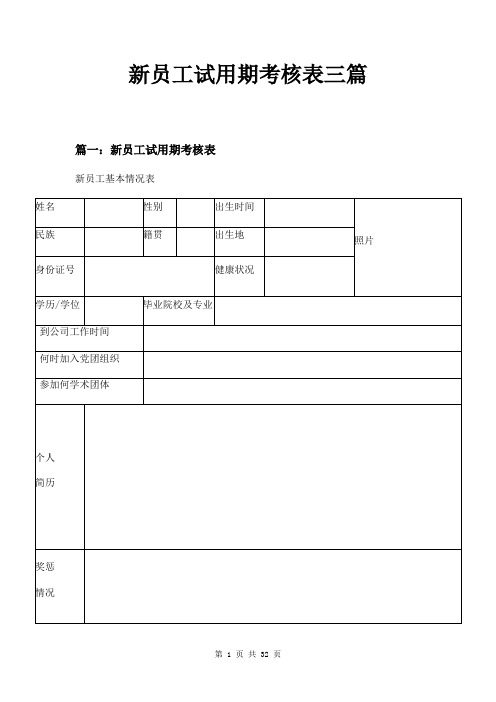 新员工试用期考核表三篇