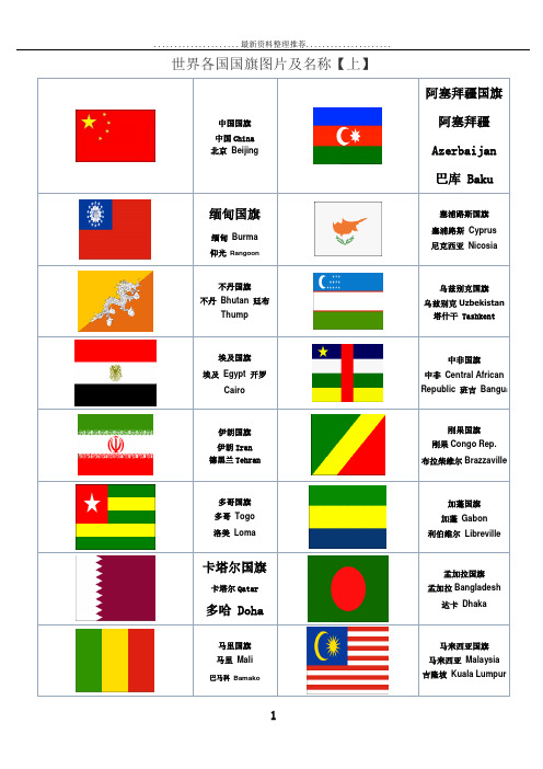 世界各国国旗图片以及国家与首都的中英文对照