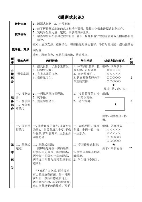 体育与健康人教版五年级-蹲踞式起跑教案