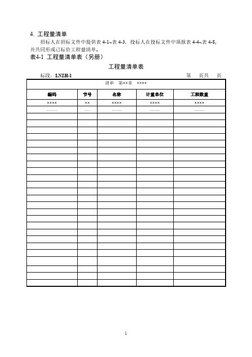 铁路工程招投标工程量清单计价表