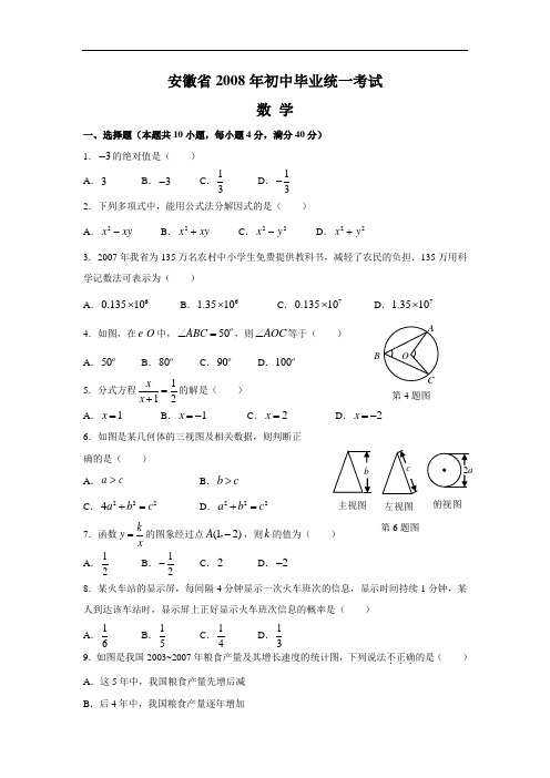 2008年数学试题及答案