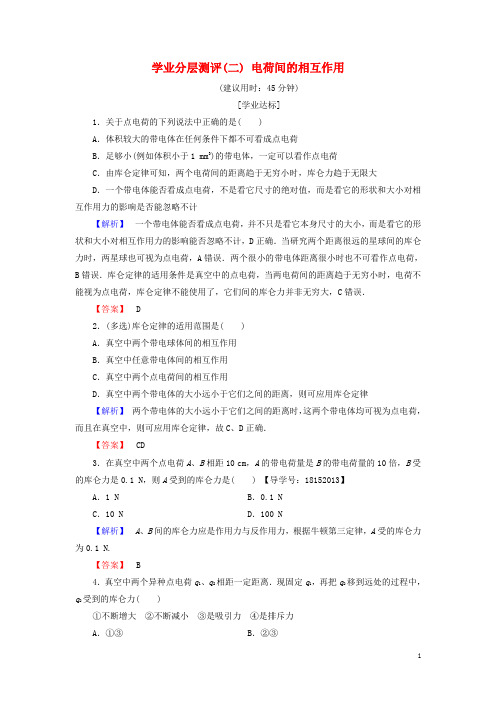 高中物理第1章静电与静电场学业分层测评2电荷间的相互作用鲁科版选修1_1